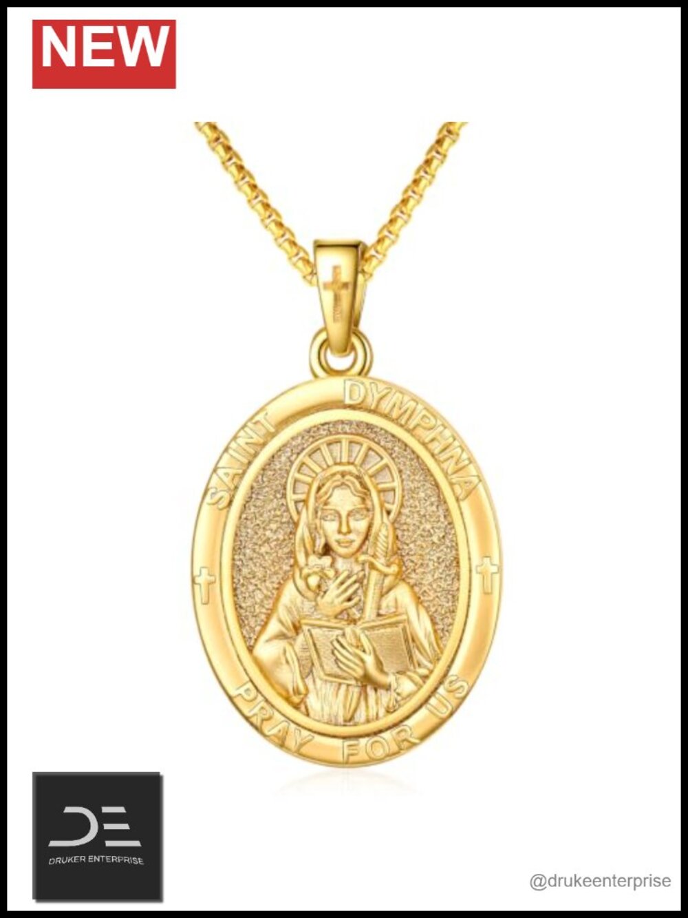 14K Gold Plated St. Dymphna Medal Necklace for Women Religious Jewelry
